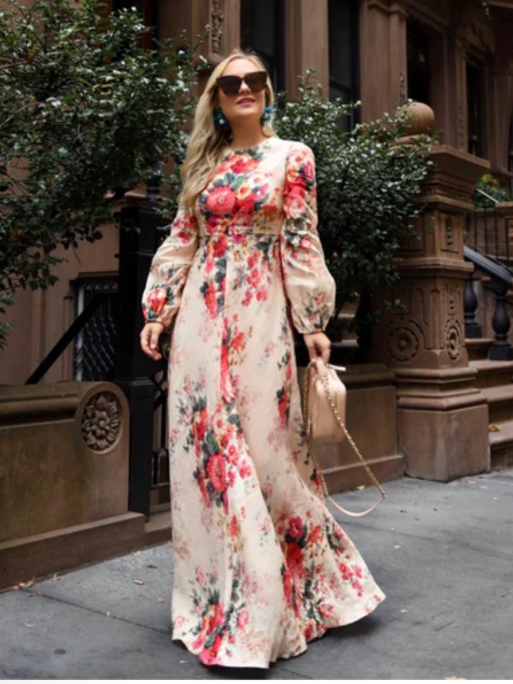 Like new Zimmermann Laelia Floral Maxi Dress in Cream with Red Blooms